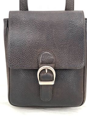 Men's Eddie Bauer Dark Brown Leather Crossbody Bag - Classic Buckle